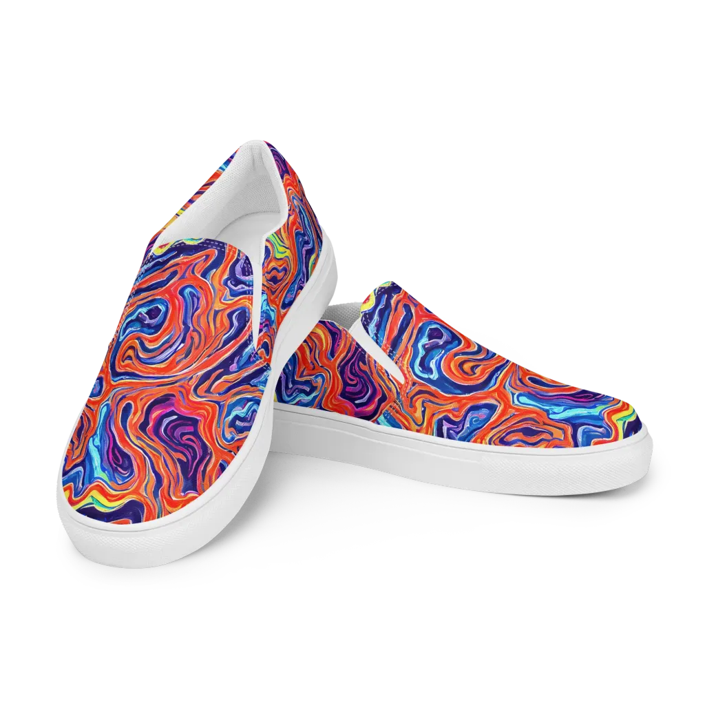 Neon Marbling on Men's Slip-On Canvas Shoes — Left Front