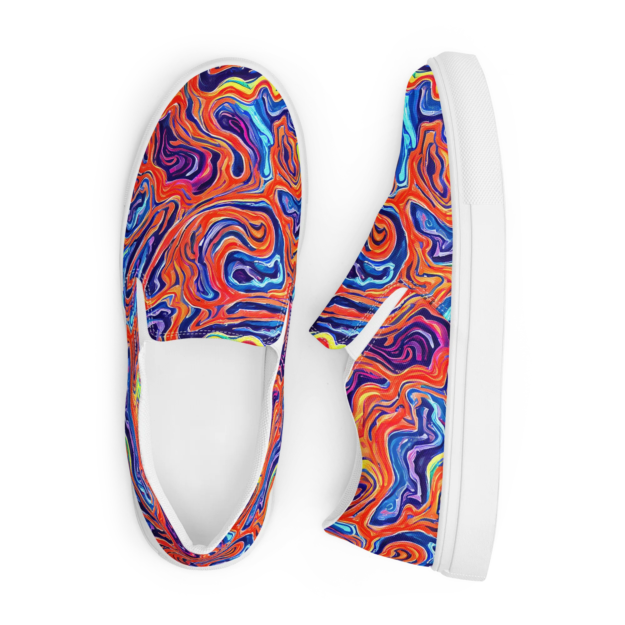 Neon Marbling on Men's Slip-On Canvas Shoes — Front