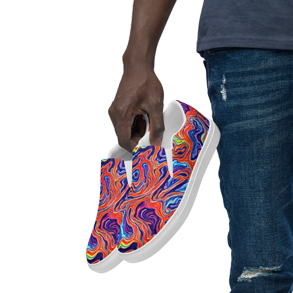 Neon Marbling on Men's Slip-On Canvas Shoes — Left Front