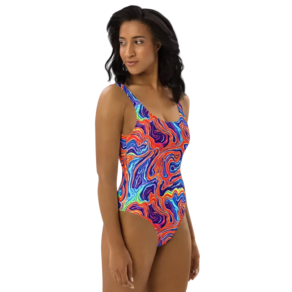 Neon Marbling on One-Piece Swimsuit — Right