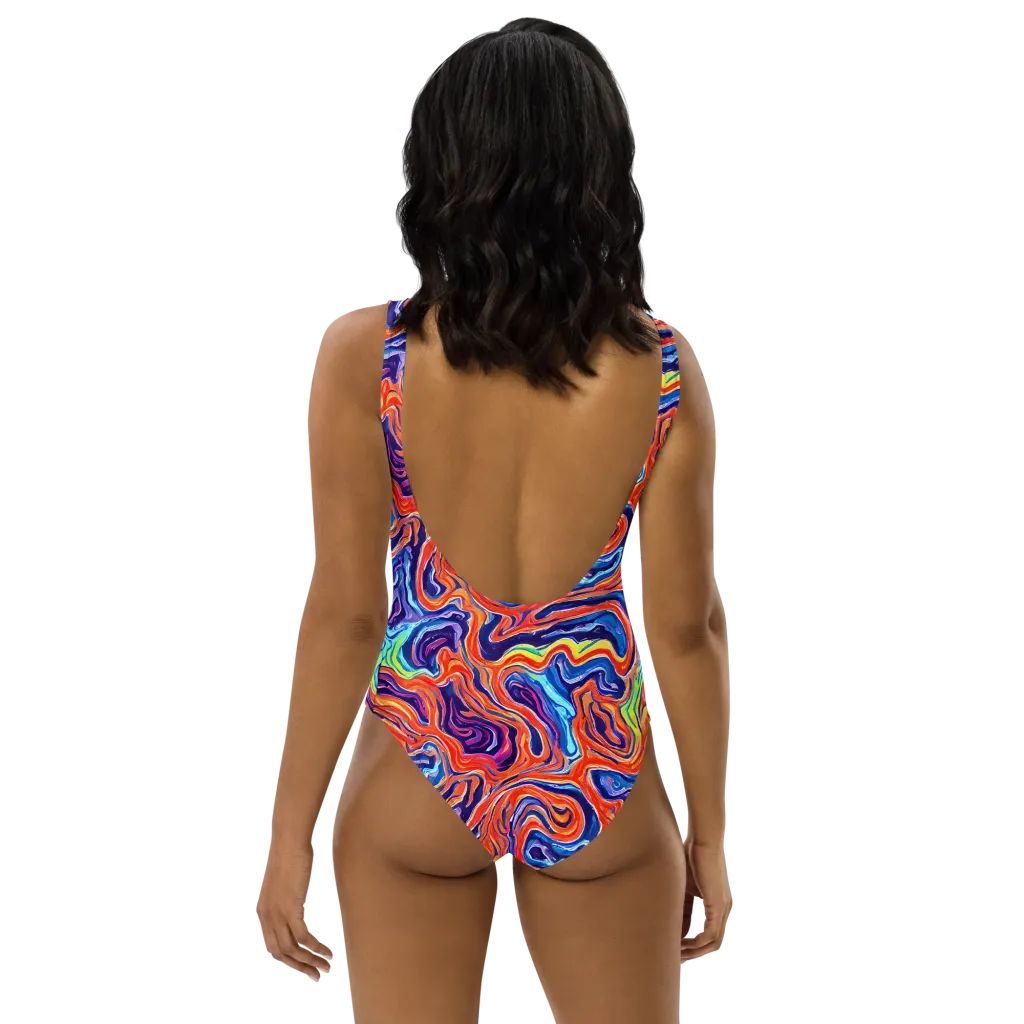 Neon Marbling on One-Piece Swimsuit — Back