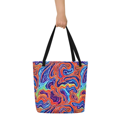 Neon Marbling on a Large Tote Bag W/ Pocket