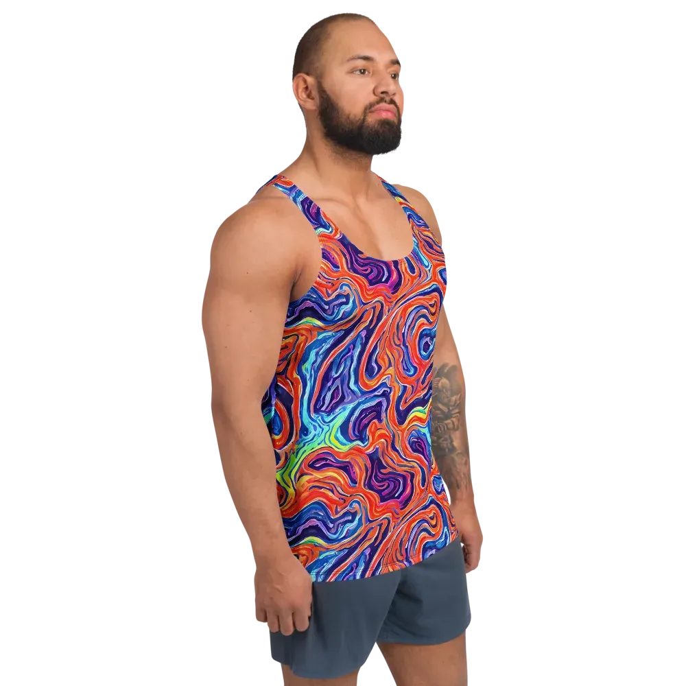 Neon Marbling on Men's Tank Top — Right Front