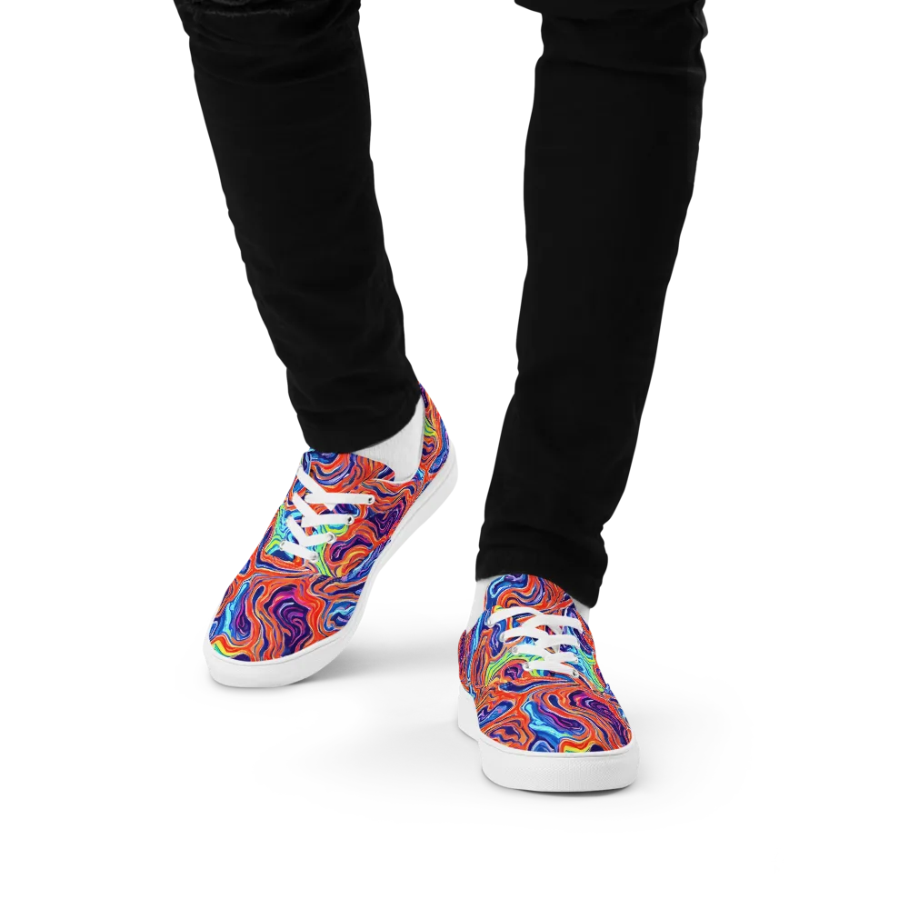 Neon Marbling on Men's Lace-Up Canvas Shoes — Front