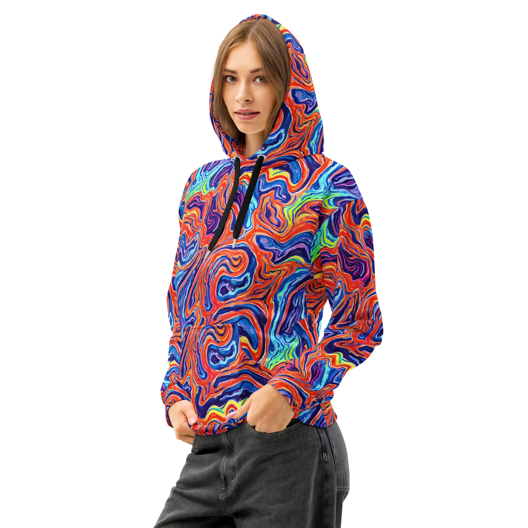 Neon Marbling on Cotton Hoodie — Left Front