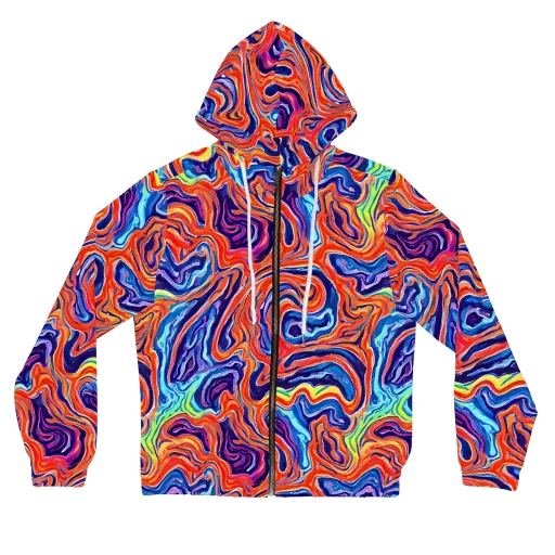 Neon Marbling on a Women's Full-Zip Hoodie