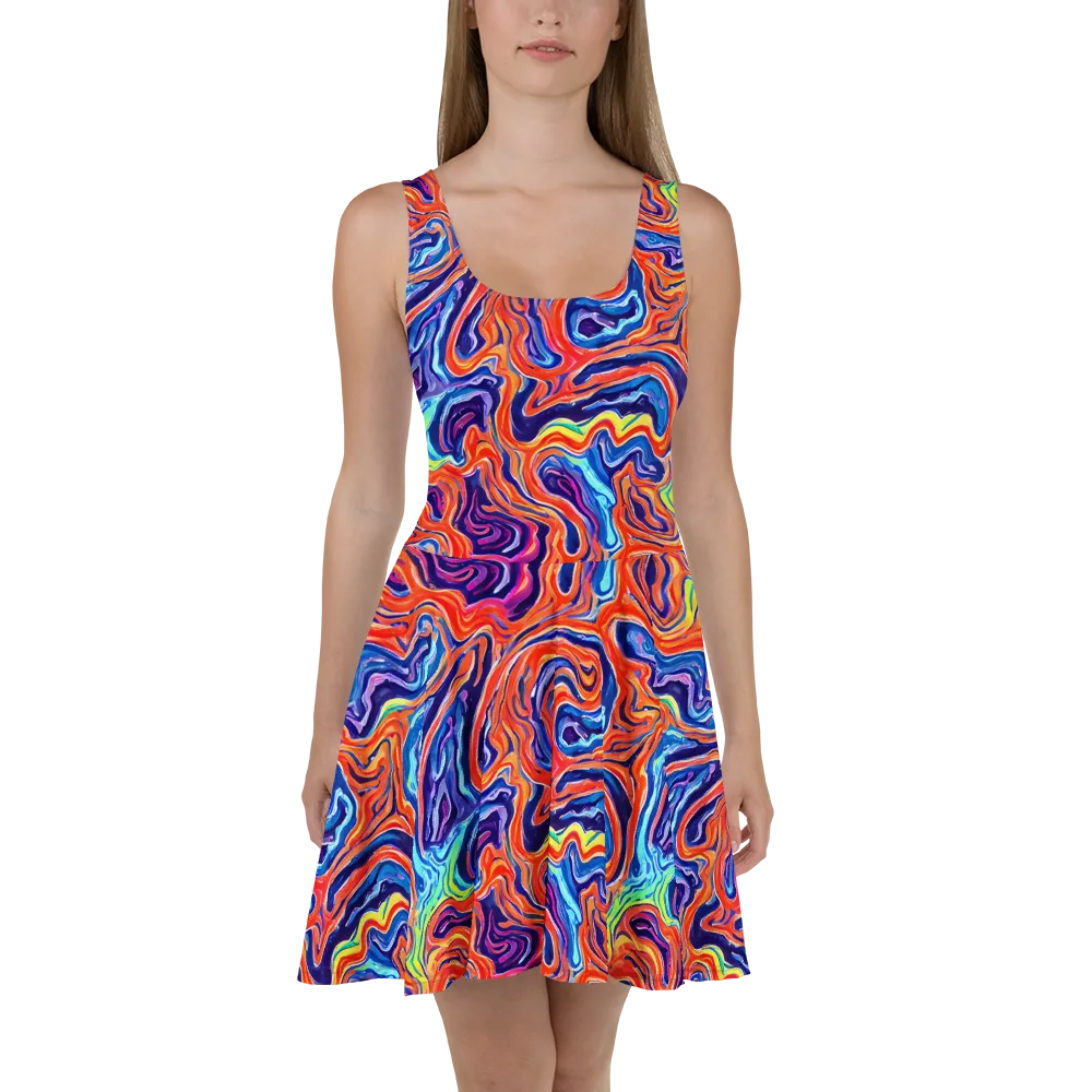 Neon Marbling on Skater Dress — Front