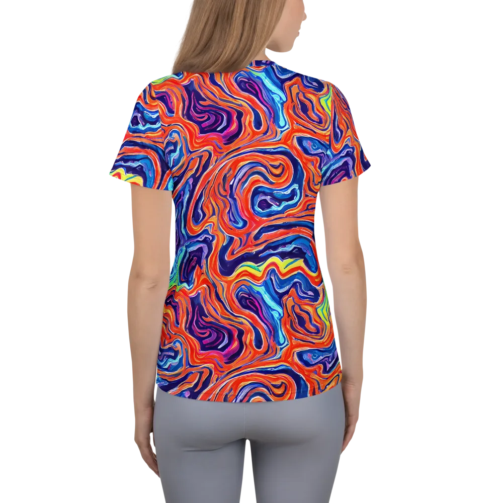 Neon Marbling on Women's Athletic T-Shirt — Back
