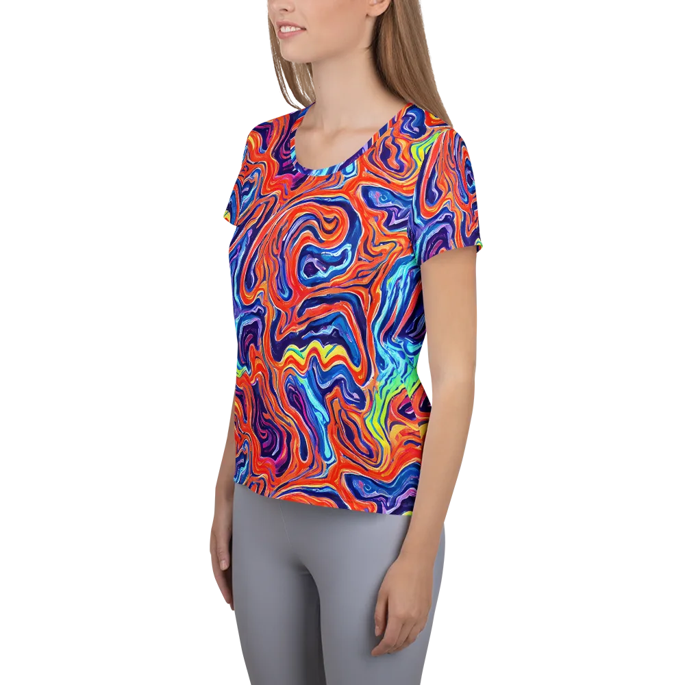 Neon Marbling on Women's Athletic T-Shirt — Left