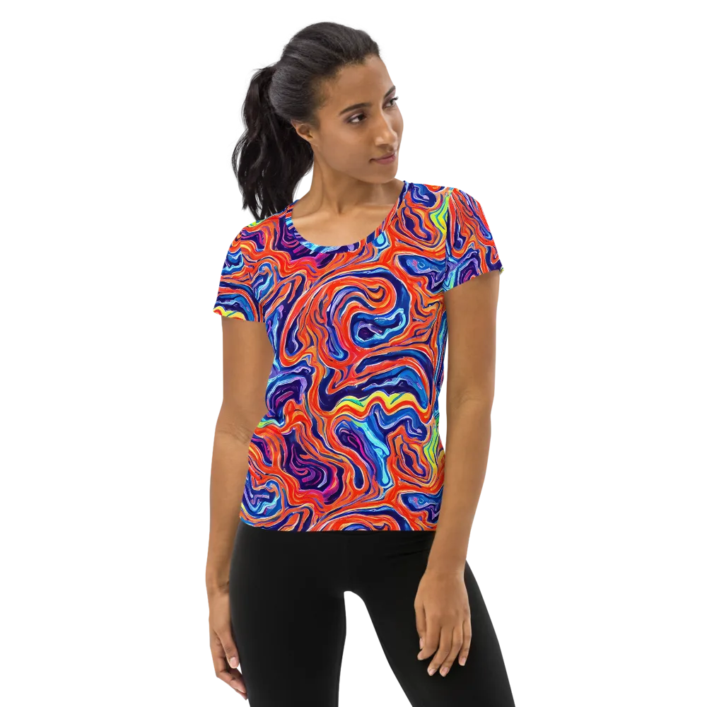 Neon Marbling on Women's Athletic T-Shirt — Front