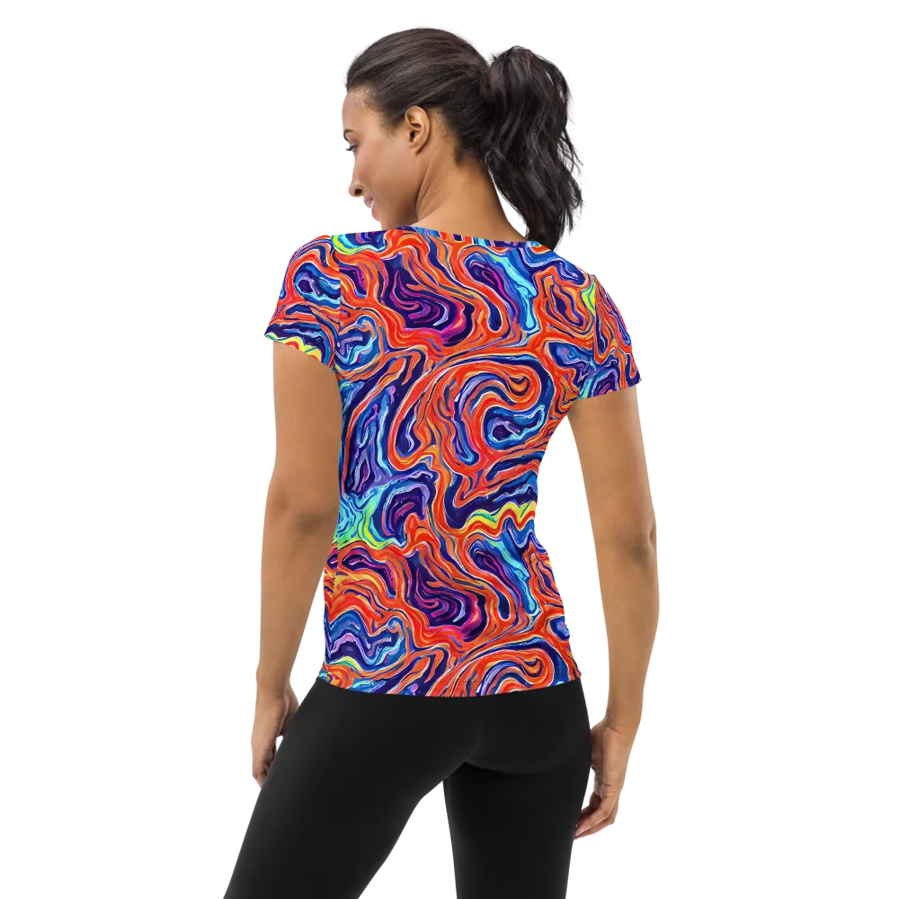 Neon Marbling on Women's Athletic T-Shirt — Back