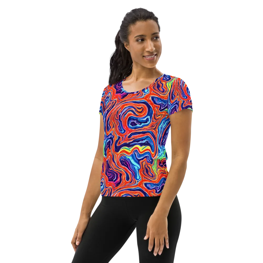 Neon Marbling on Women's Athletic T-Shirt — Left