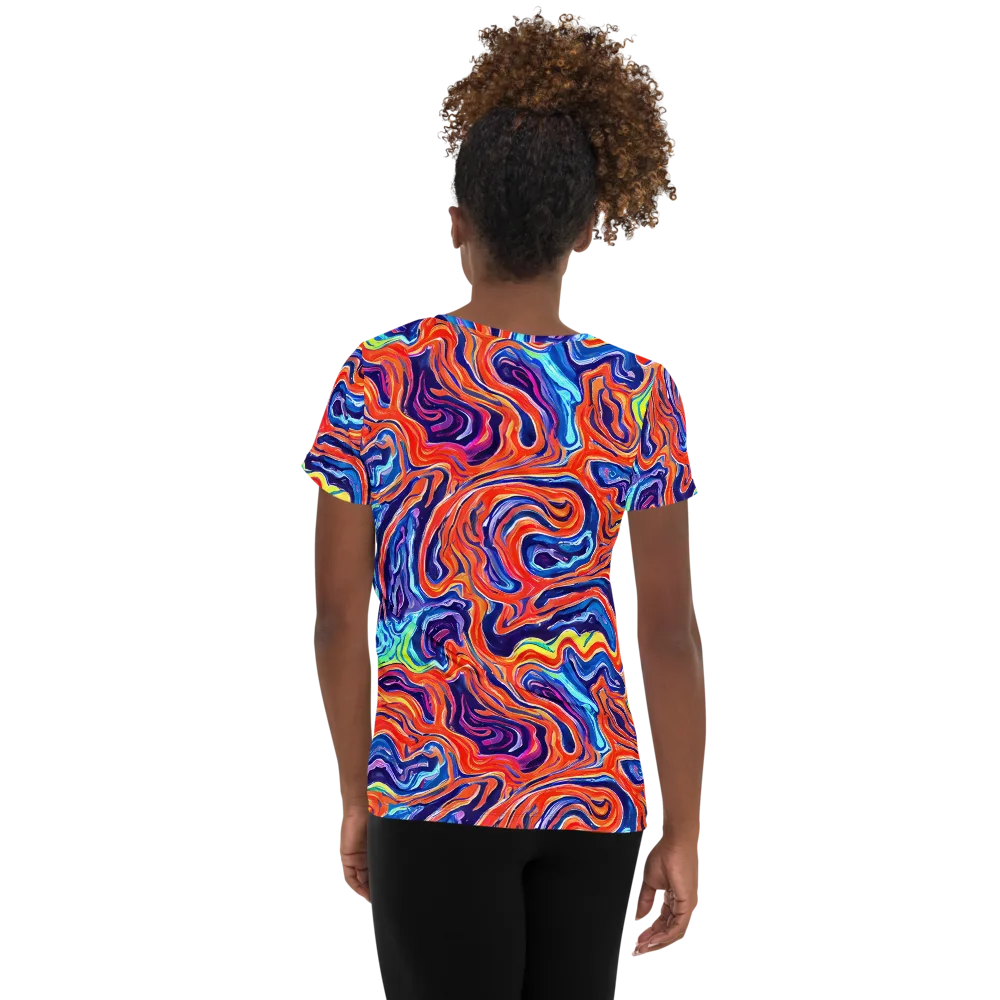 Neon Marbling on Women's Athletic T-Shirt — Back