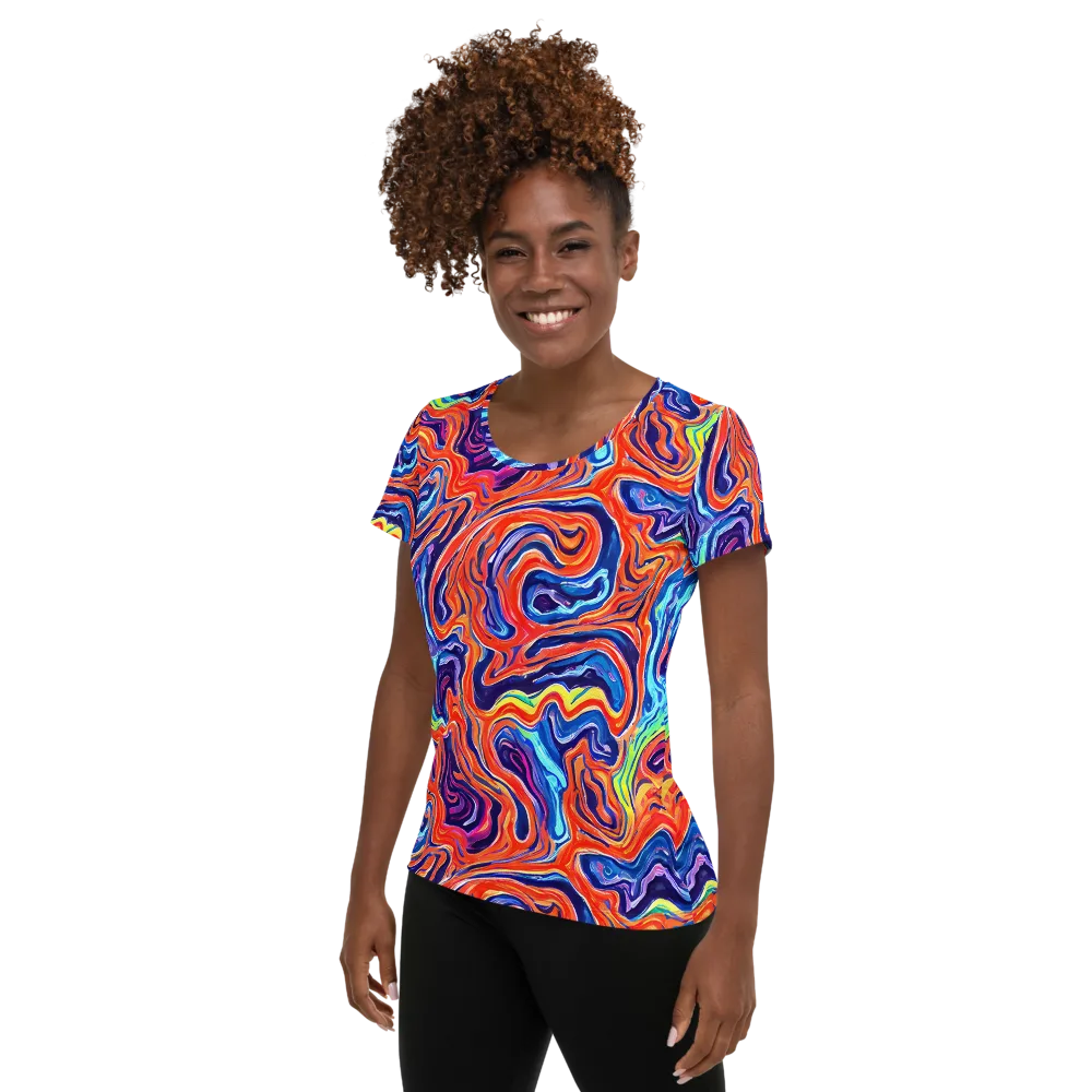 Neon Marbling on Women's Athletic T-Shirt — Left
