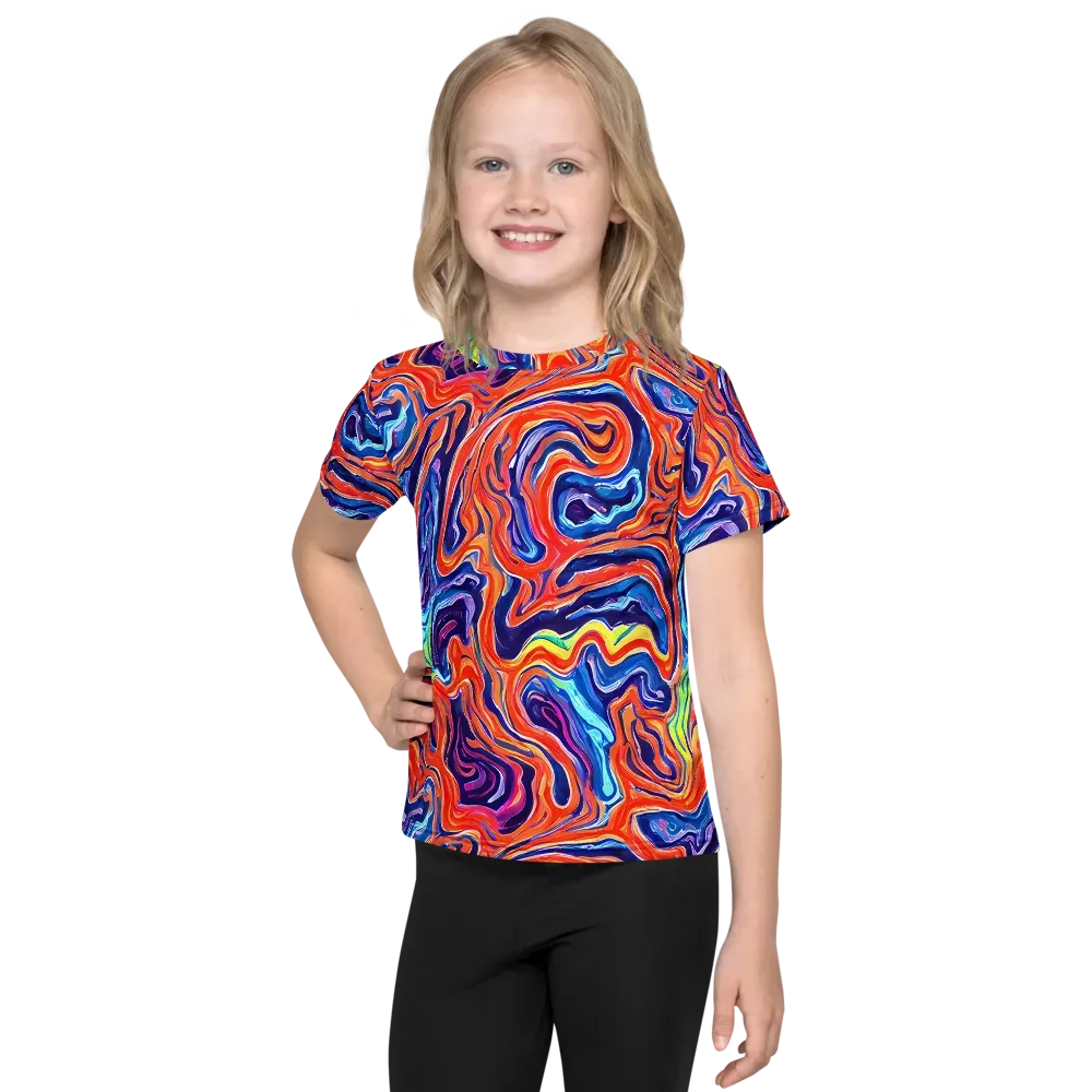 Neon Marbling on Kids Crew Neck T-Shirt — Front