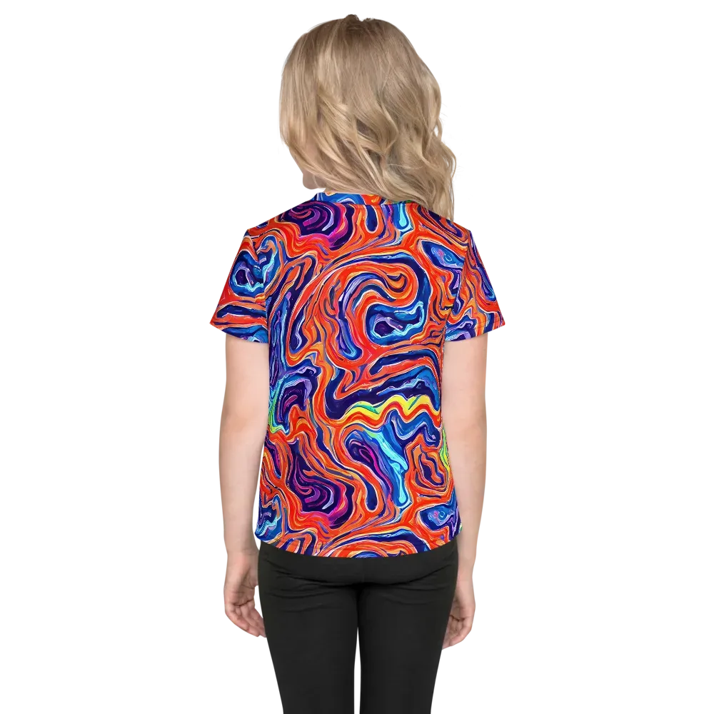 Neon Marbling on Kids Crew Neck T-Shirt — Back