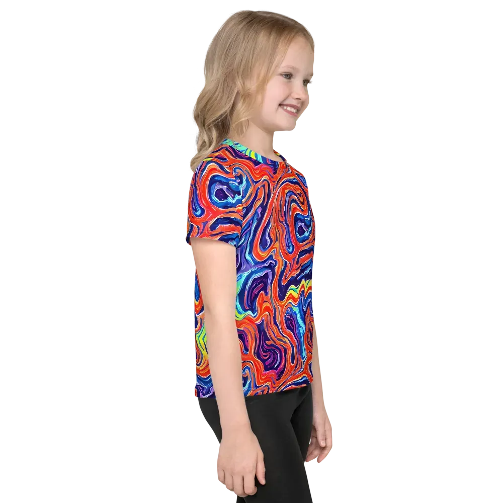 Neon Marbling on Kids Crew Neck T-Shirt — Right