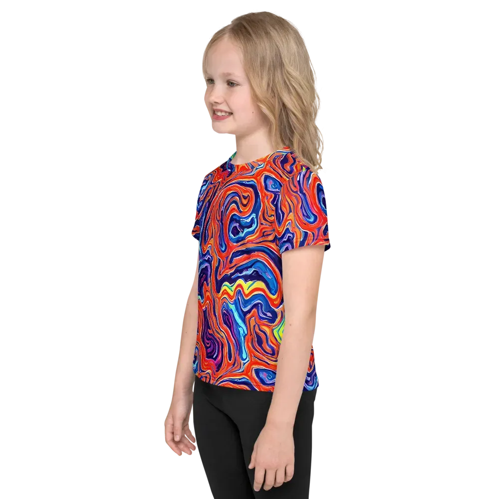 Neon Marbling on Kids Crew Neck T-Shirt — Left