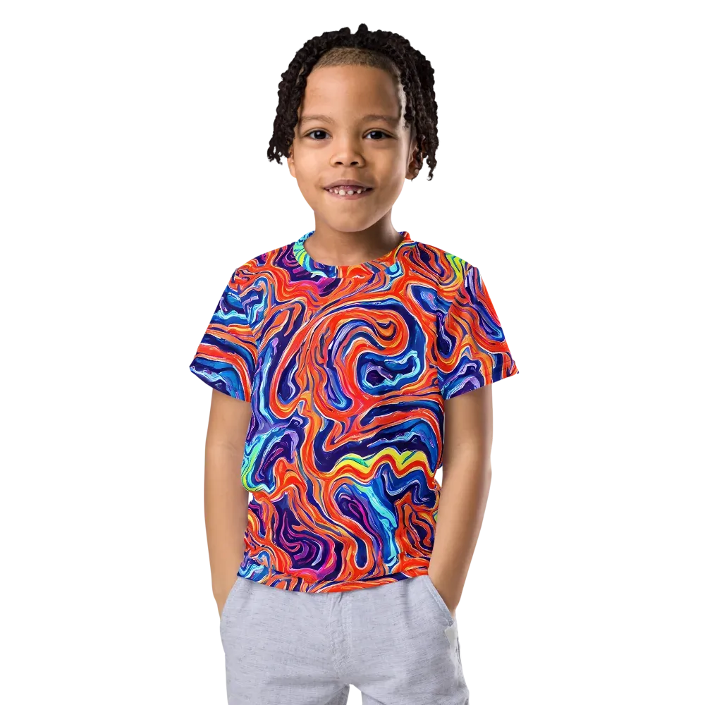 Neon Marbling on Kids Crew Neck T-Shirt — Front