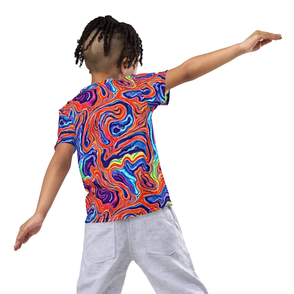 Neon Marbling on Kids Crew Neck T-Shirt — Back