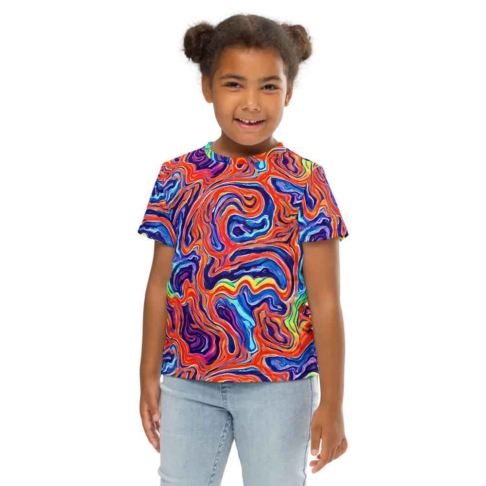 Neon Marbling on Kids Crew Neck T-Shirt — Front