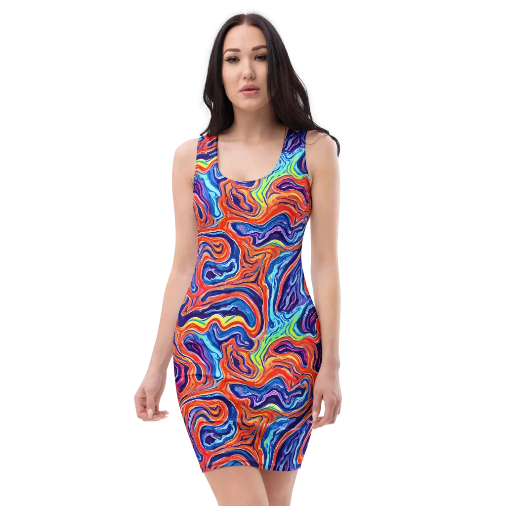 Neon Marbling on Bodycon Dress — Front