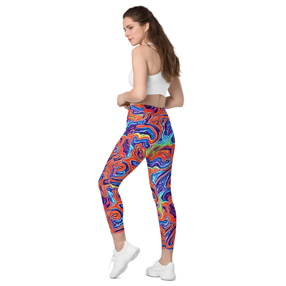 Neon Marbling on Leggings with Pockets — Left Back