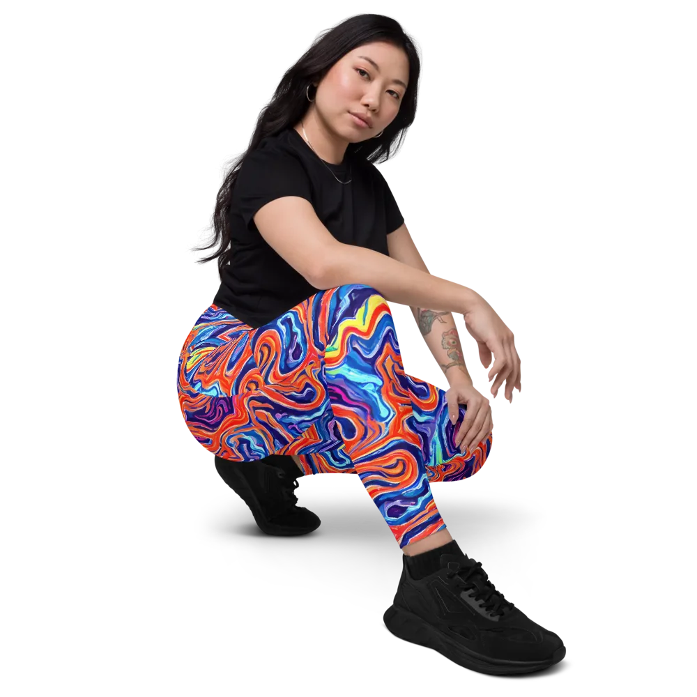 Neon Marbling on Leggings with Pockets — Right Front