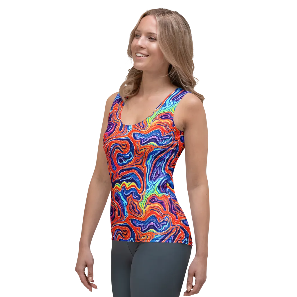 Neon Marbling on Women's Tank Top — Left Front