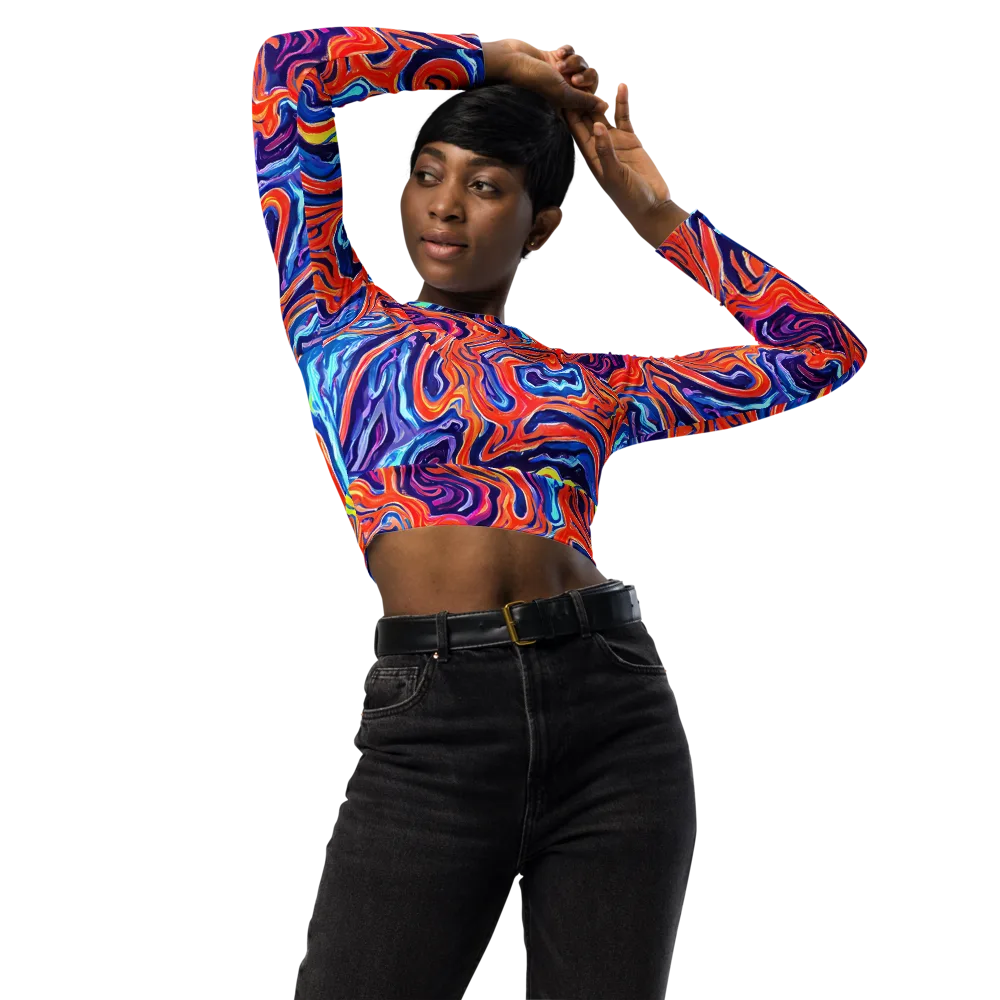 Neon Marbling on Long Sleeve Crop Top — Front