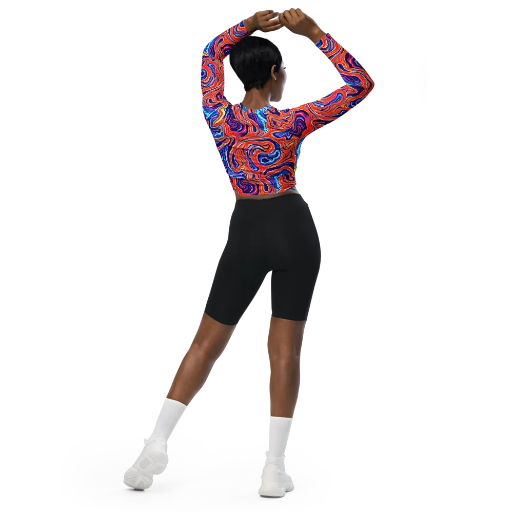 Neon Marbling on Long Sleeve Crop Top — Back