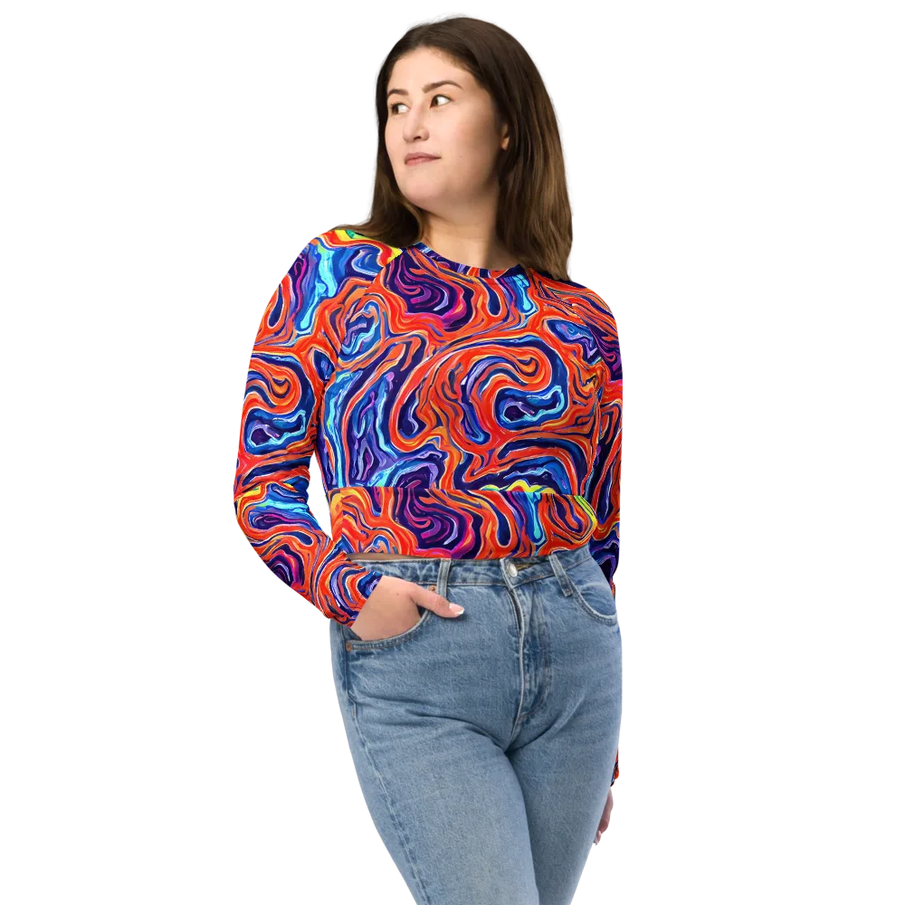 Neon Marbling on Long Sleeve Crop Top — Front