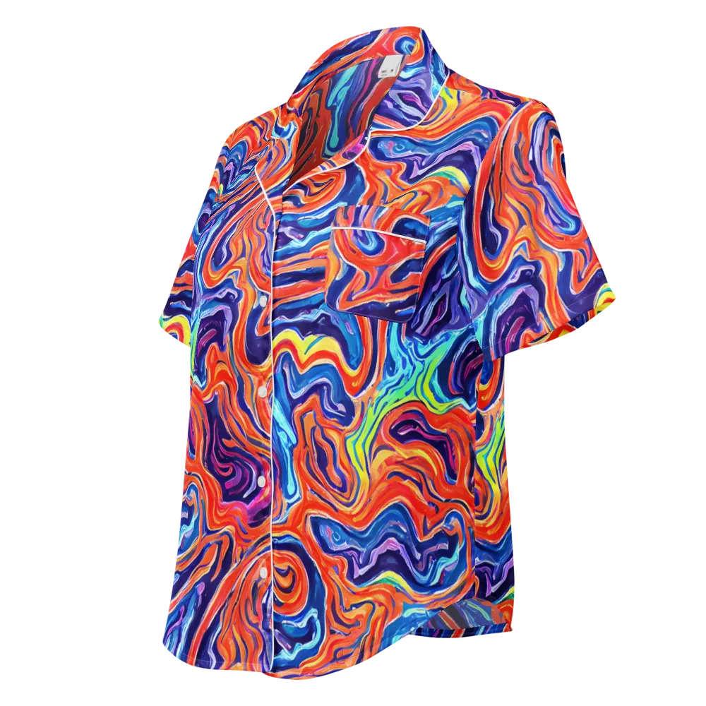 Neon Marbling on Women's Short Sleeve Pajama Top — Left Front