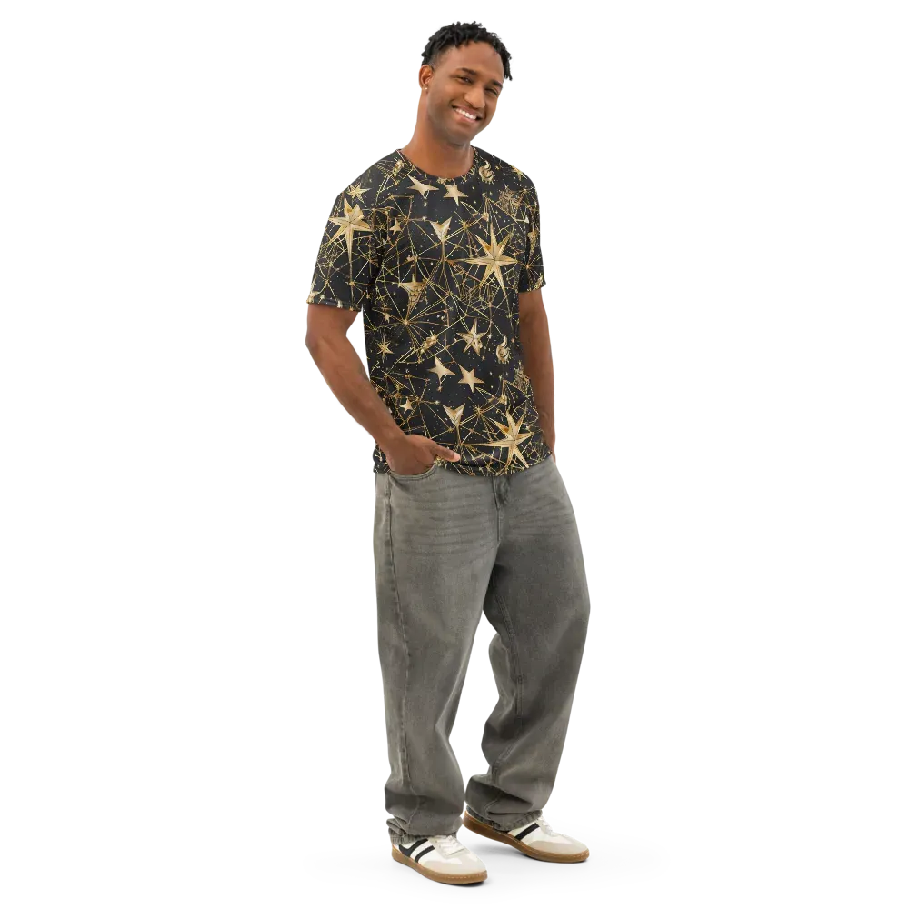 Midnight Orbit on Men's Cotton Crew Neck T-Shirt — Right Front