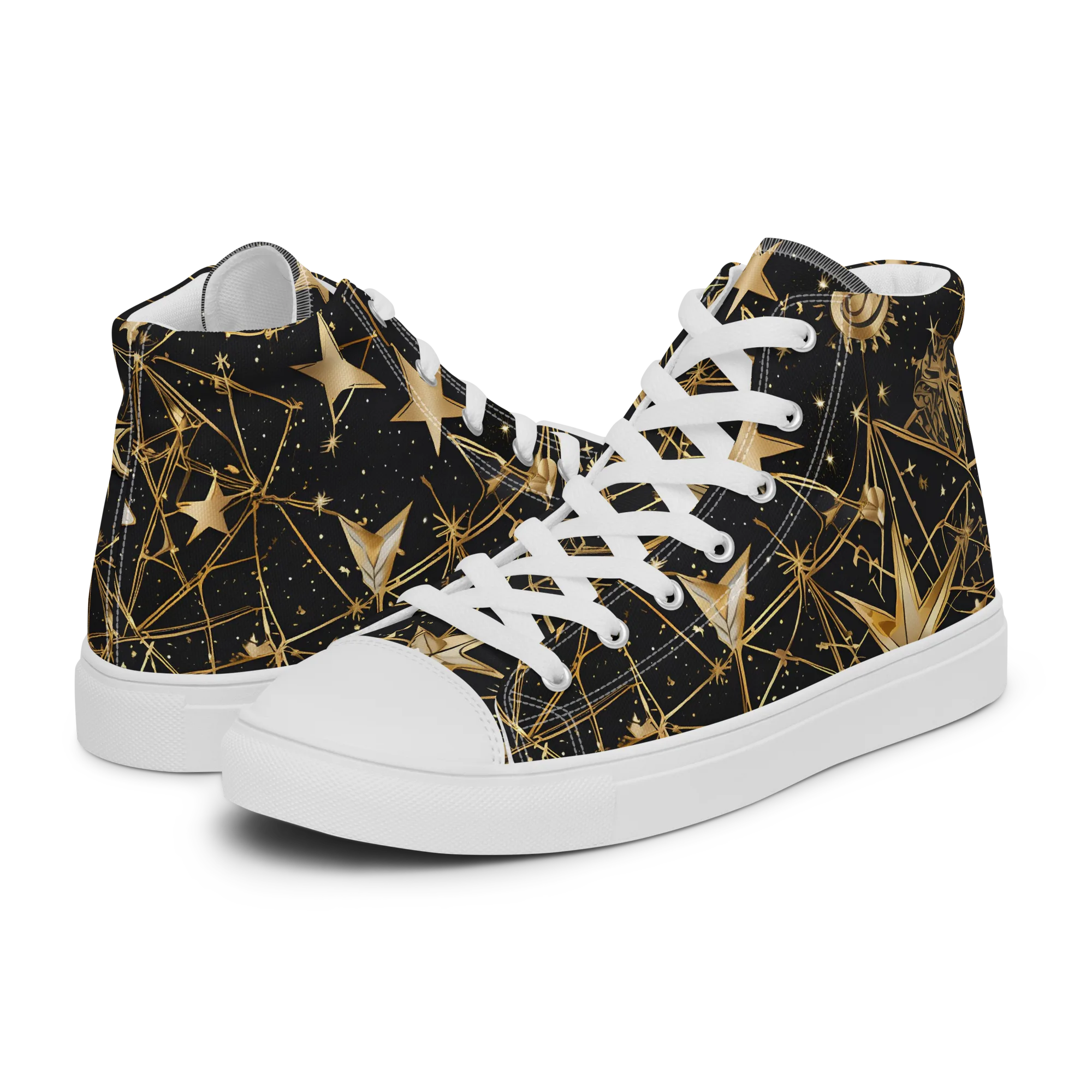 Midnight Orbit on Women's High Top Canvas Shoes — Left