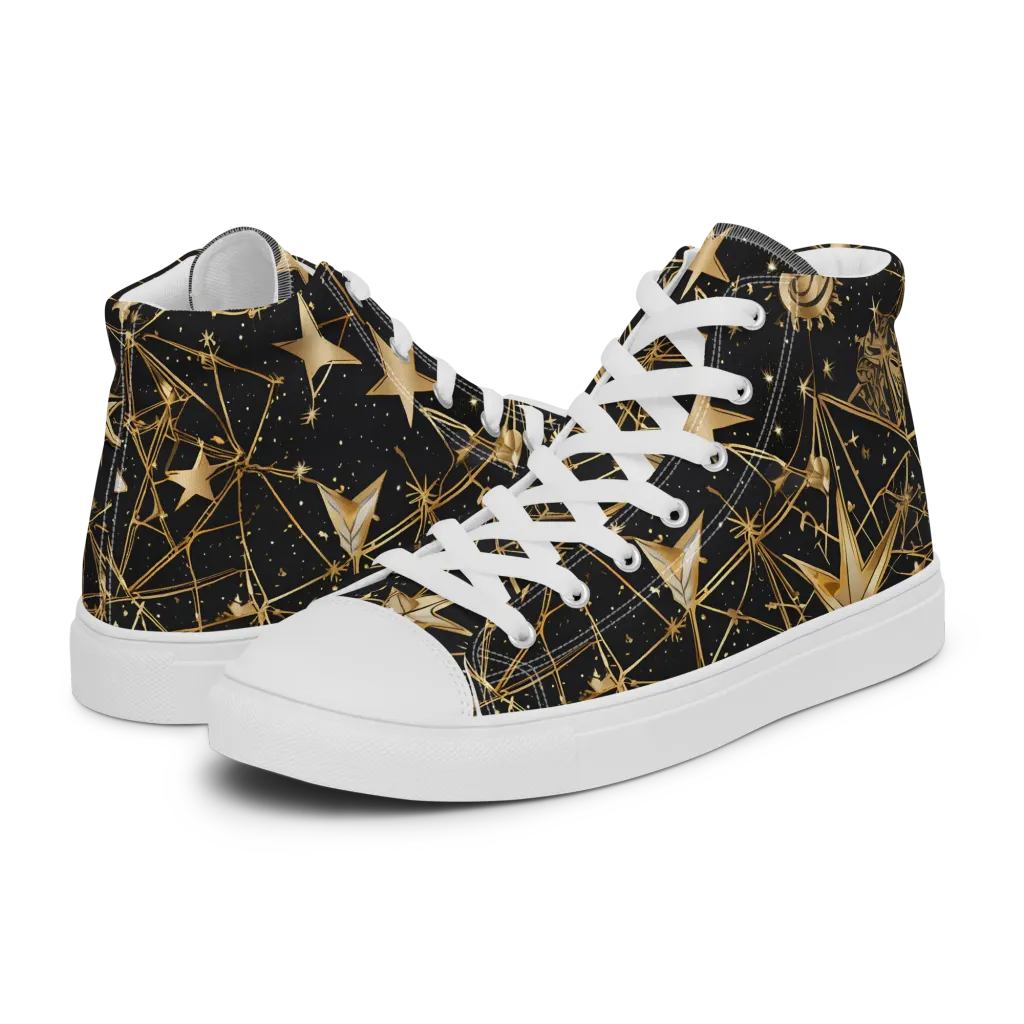 Midnight Orbit on Women's High Top Canvas Shoes — Left