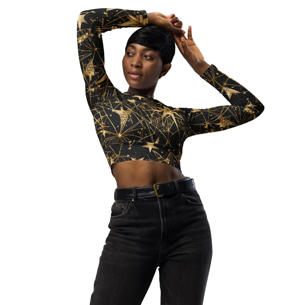 Midnight Orbit on Long Sleeve Crop Top — Front