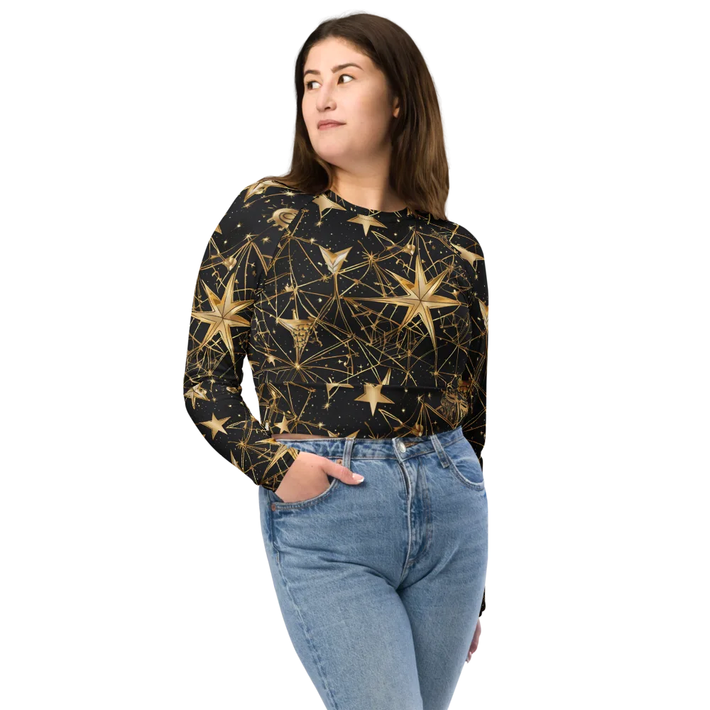 Midnight Orbit on Long Sleeve Crop Top — Front