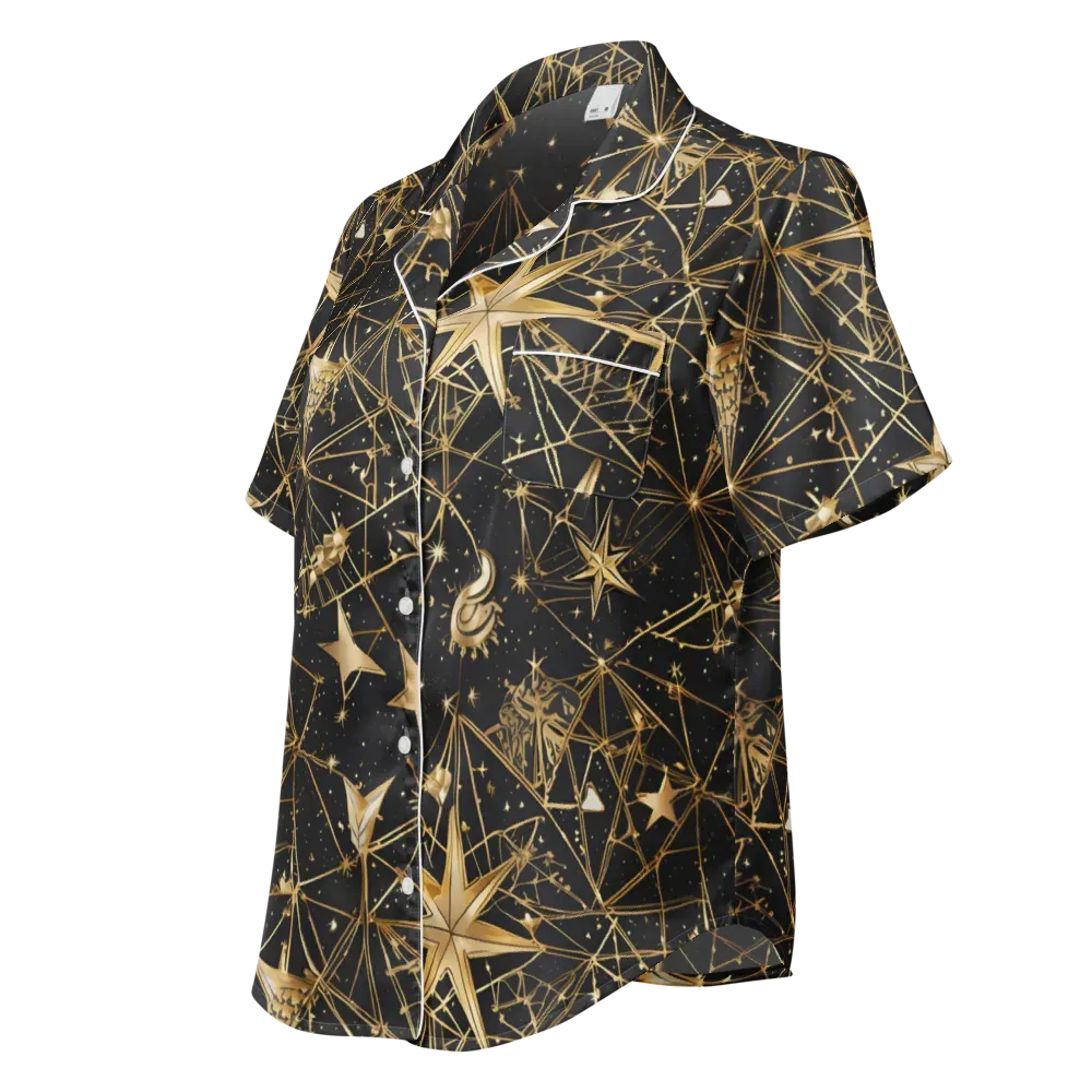 Midnight Orbit on Women's Short Sleeve Pajama Top — Left Front