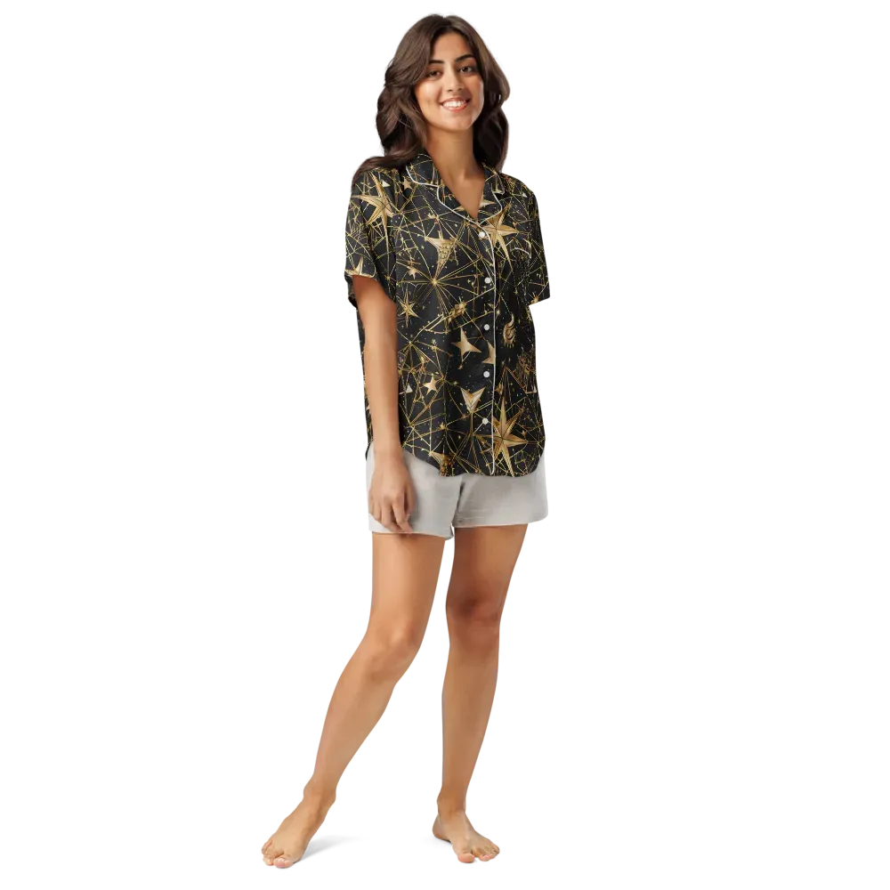 Midnight Orbit on Women's Short Sleeve Pajama Top — Front