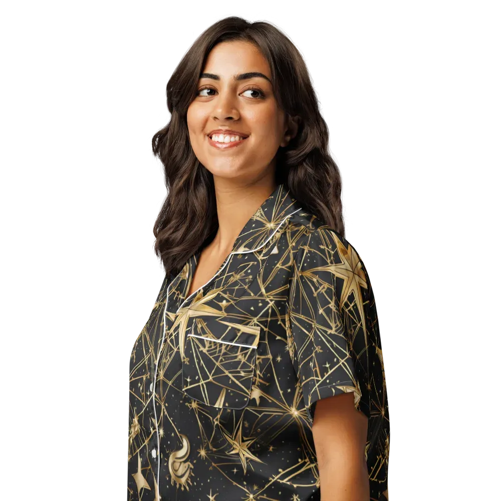Midnight Orbit on Women's Short Sleeve Pajama Top — Left Front