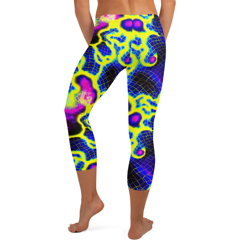 Neon Galaxy Grid on Capri Leggings — Back