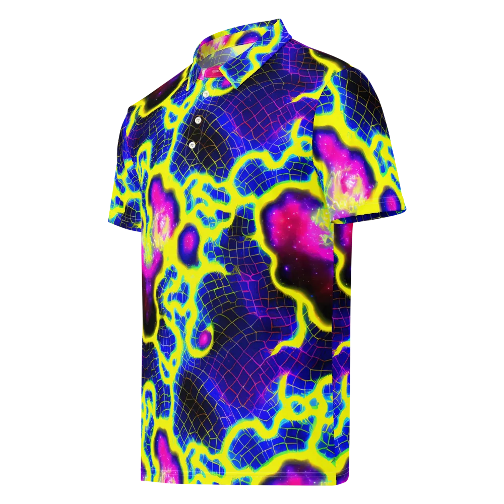 Neon Galaxy Grid on Men's Slim Fit Polo Shirt — Left Front