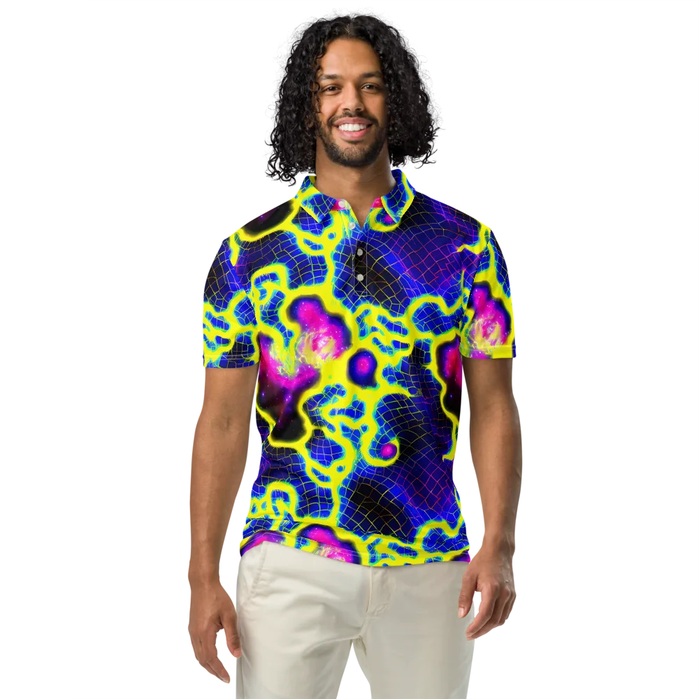 Neon Galaxy Grid on Men's Slim Fit Polo Shirt — Front