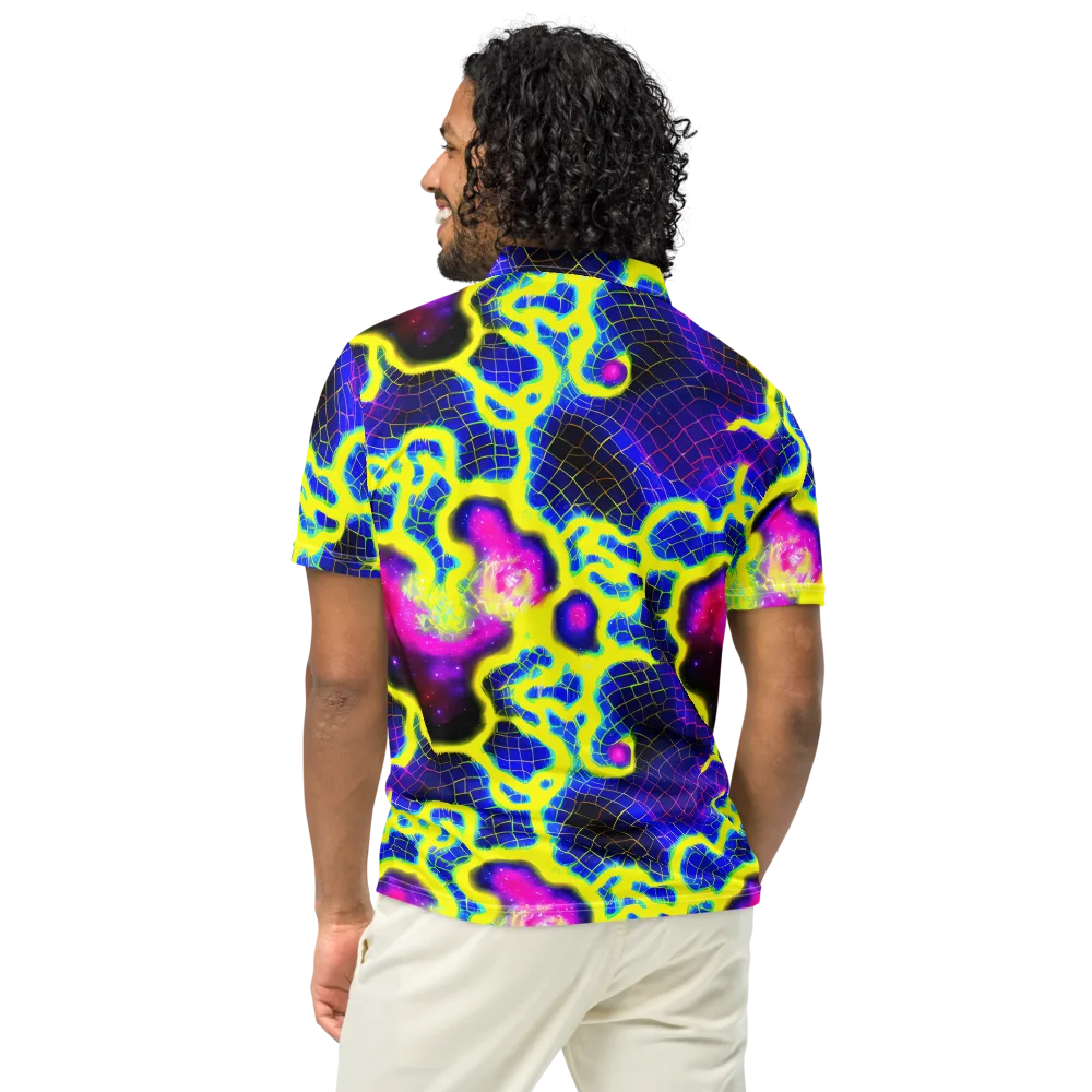 Neon Galaxy Grid on Men's Slim Fit Polo Shirt — Back