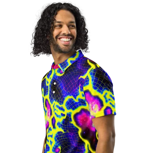 Neon Galaxy Grid on a Men's Slim Fit Polo Shirt