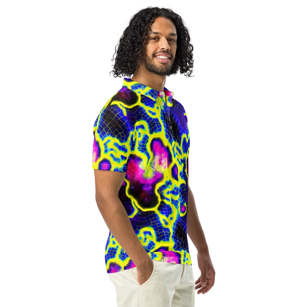 Neon Galaxy Grid on Men's Slim Fit Polo Shirt — Right Front