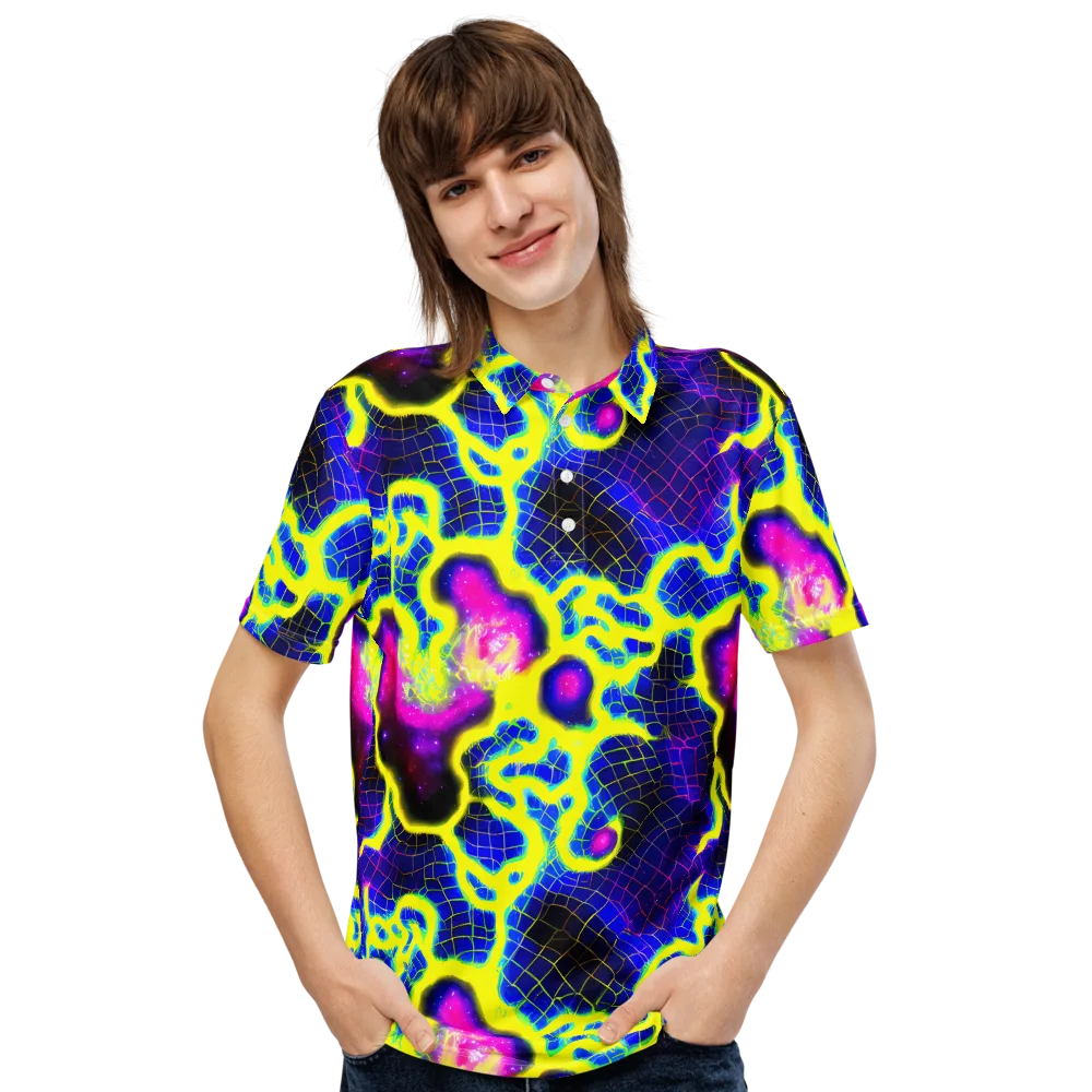 Neon Galaxy Grid on Men's Slim Fit Polo Shirt — Front