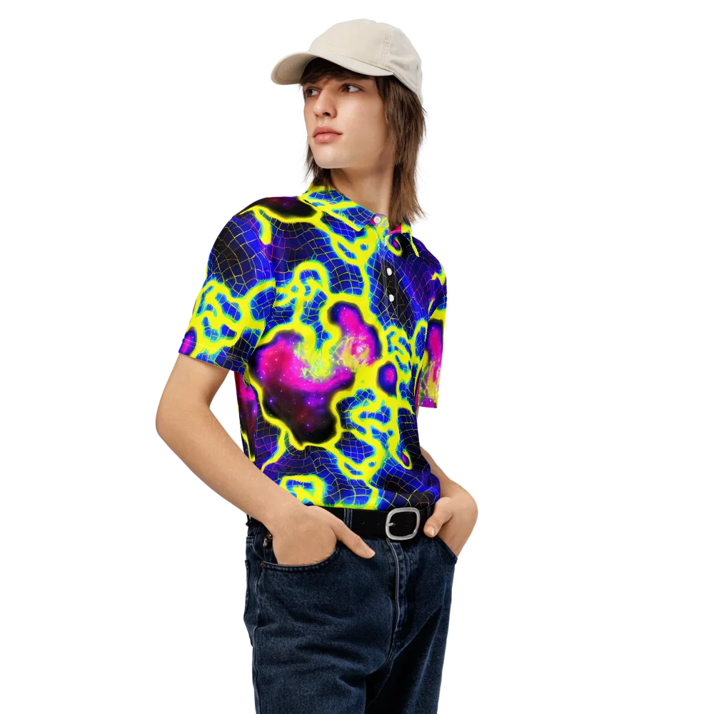 Neon Galaxy Grid on Men's Slim Fit Polo Shirt — Right Front