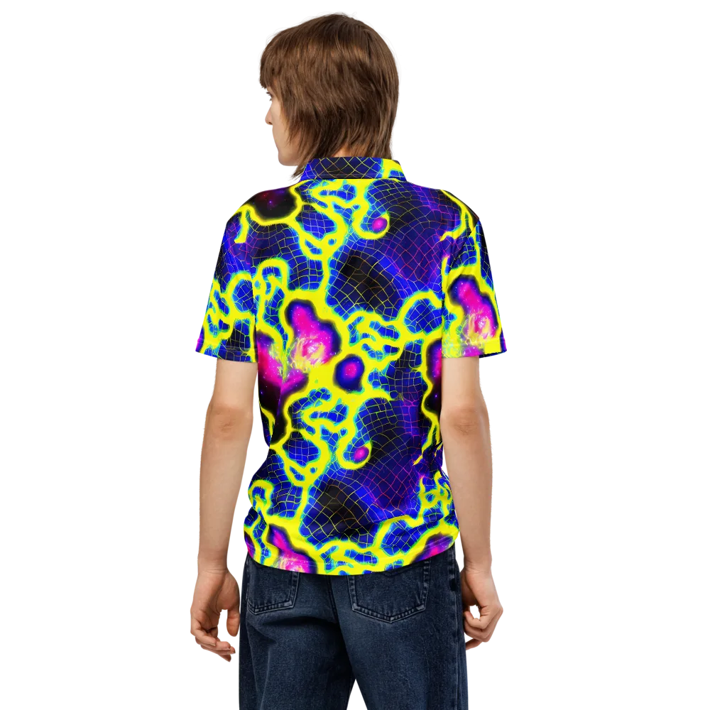 Neon Galaxy Grid on Men's Slim Fit Polo Shirt — Back